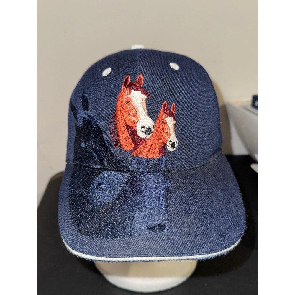 Vintage Wild Horses Embroidered Navy Blue Adjustable Hat Cap No Flaws